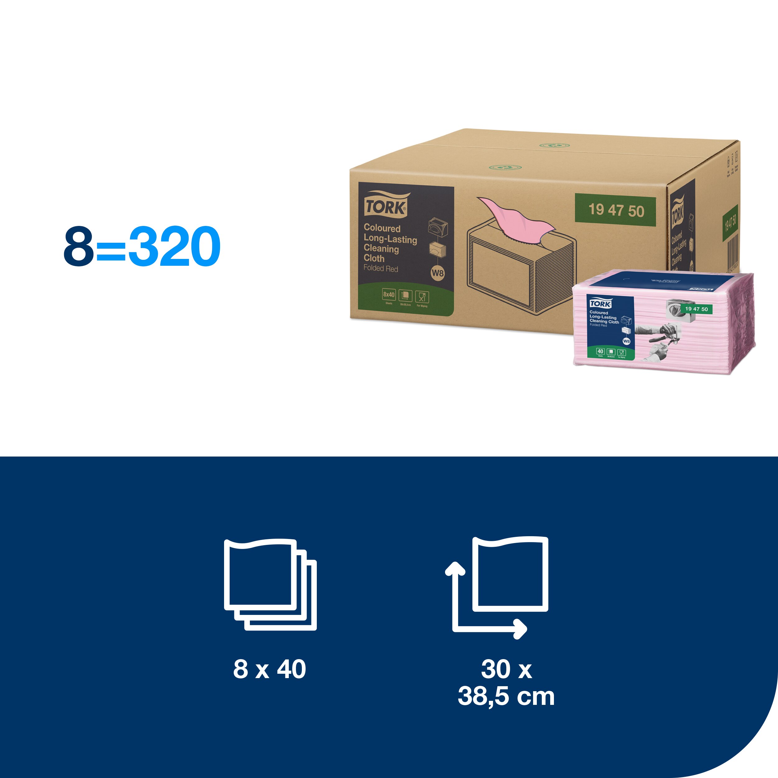 Non-woven cleaning cloth W8, 40 wipes, 38 x 30 cm