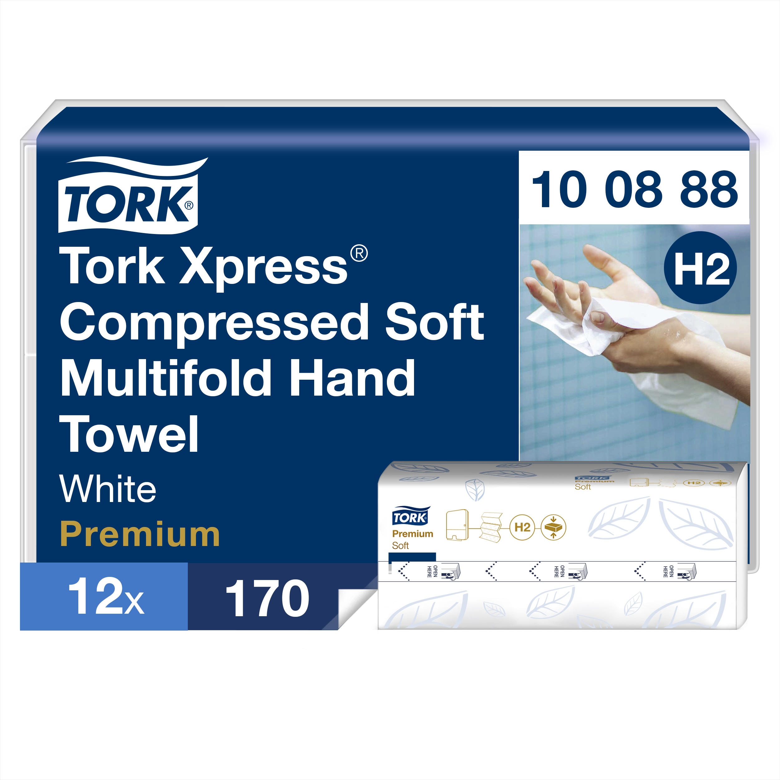 Tork Xpress Multifold Premium 2-ply H2 paper towels, 170 sheets, 21.2 x 32 cm.