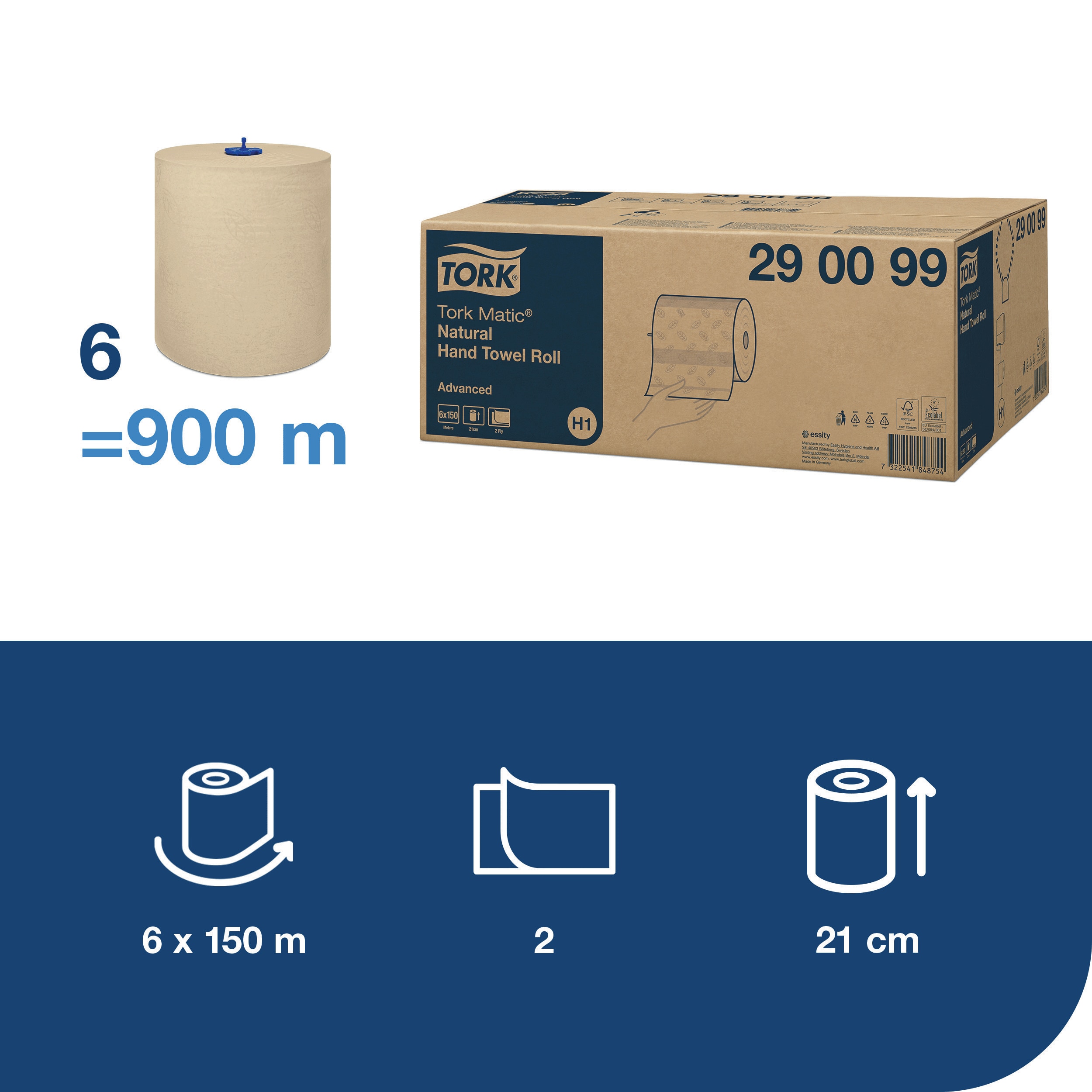 Paper towels in a roll MATIC Advanced 2-ply, H1, 19 cm, 150 m, natural