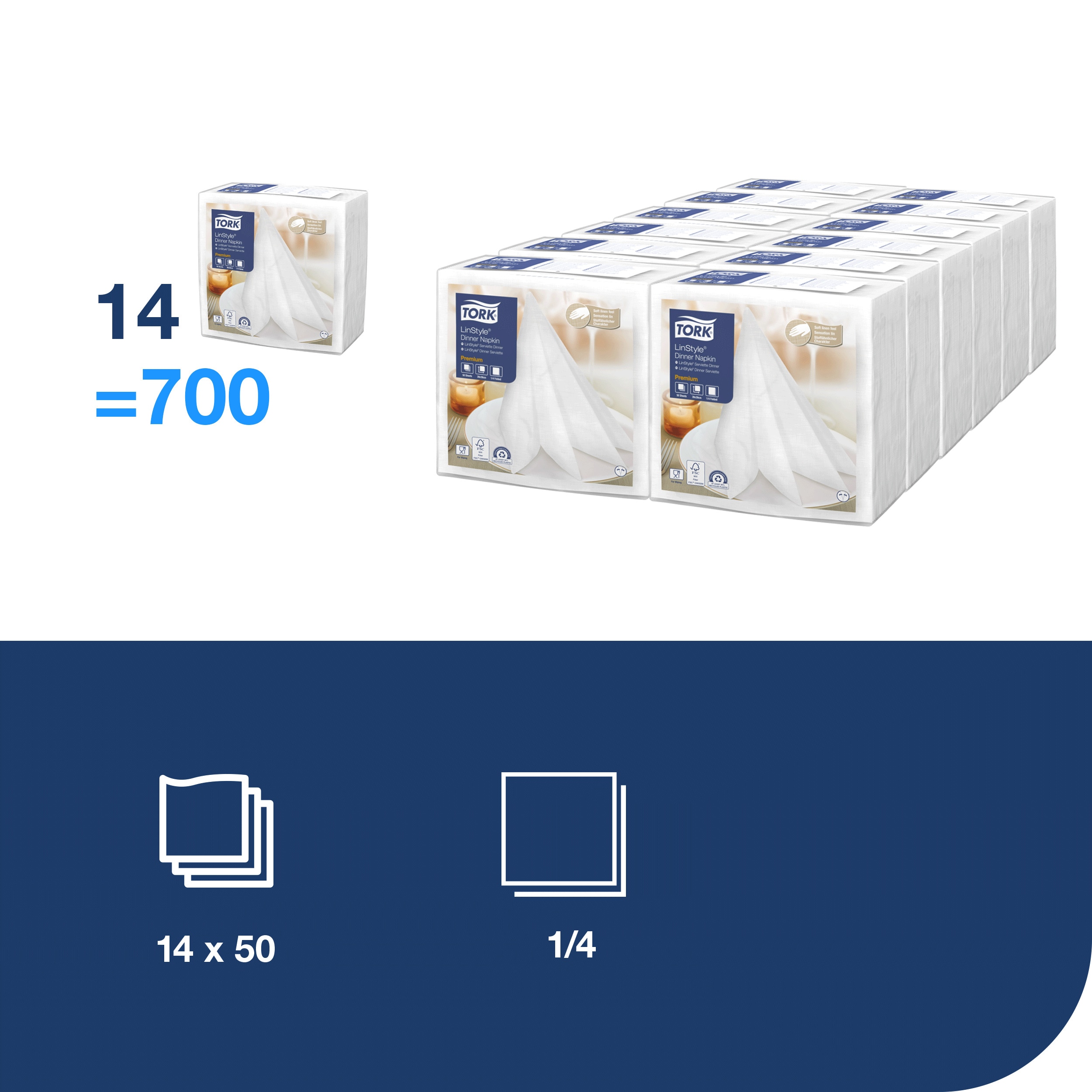 Linstyle PREMIUM napkins 39 x 39cm, white, 50 pcs