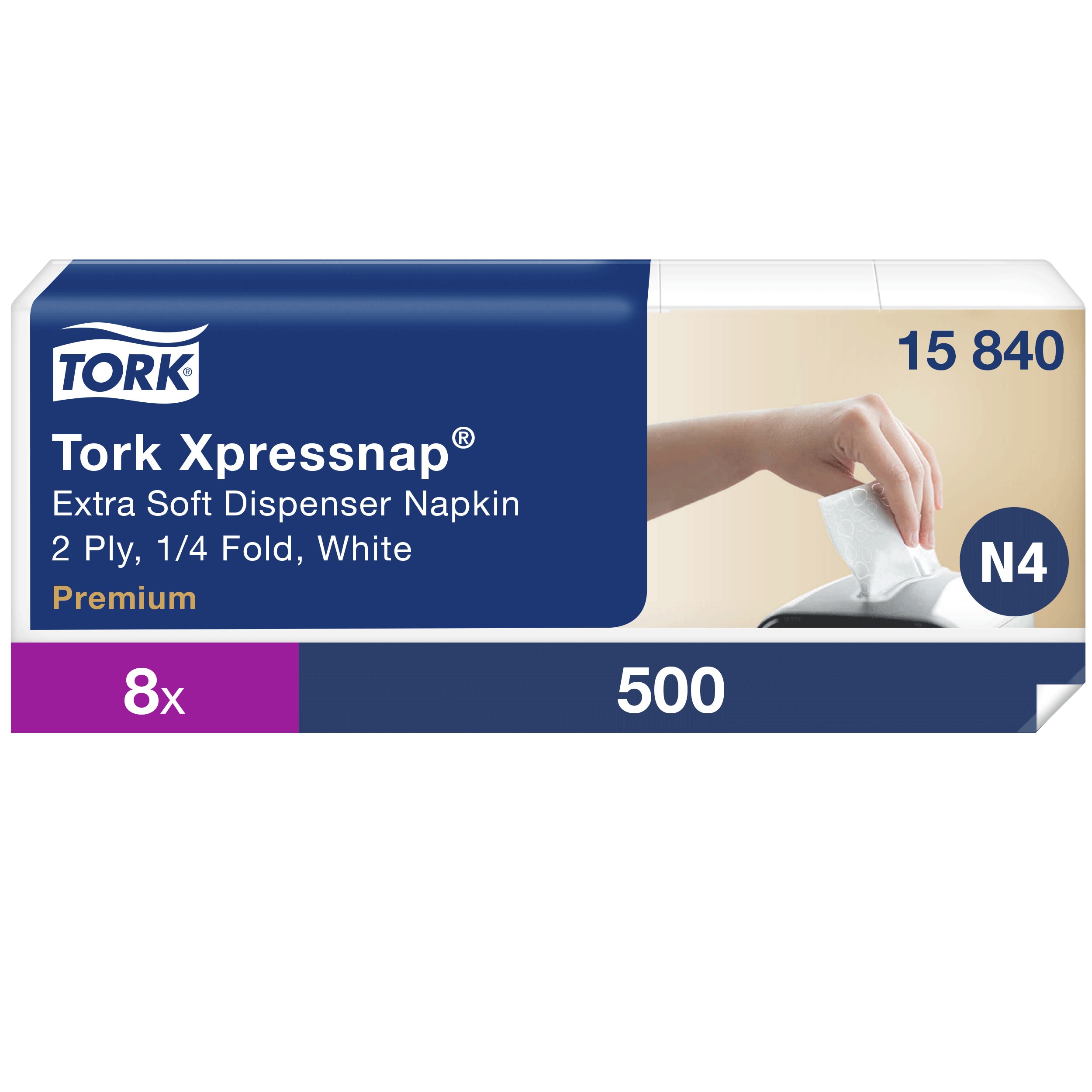 Tork Xpressnap dispenser napkins, 21.6 x 33 cm, 2-ply, N4, white, 500 pcs.
