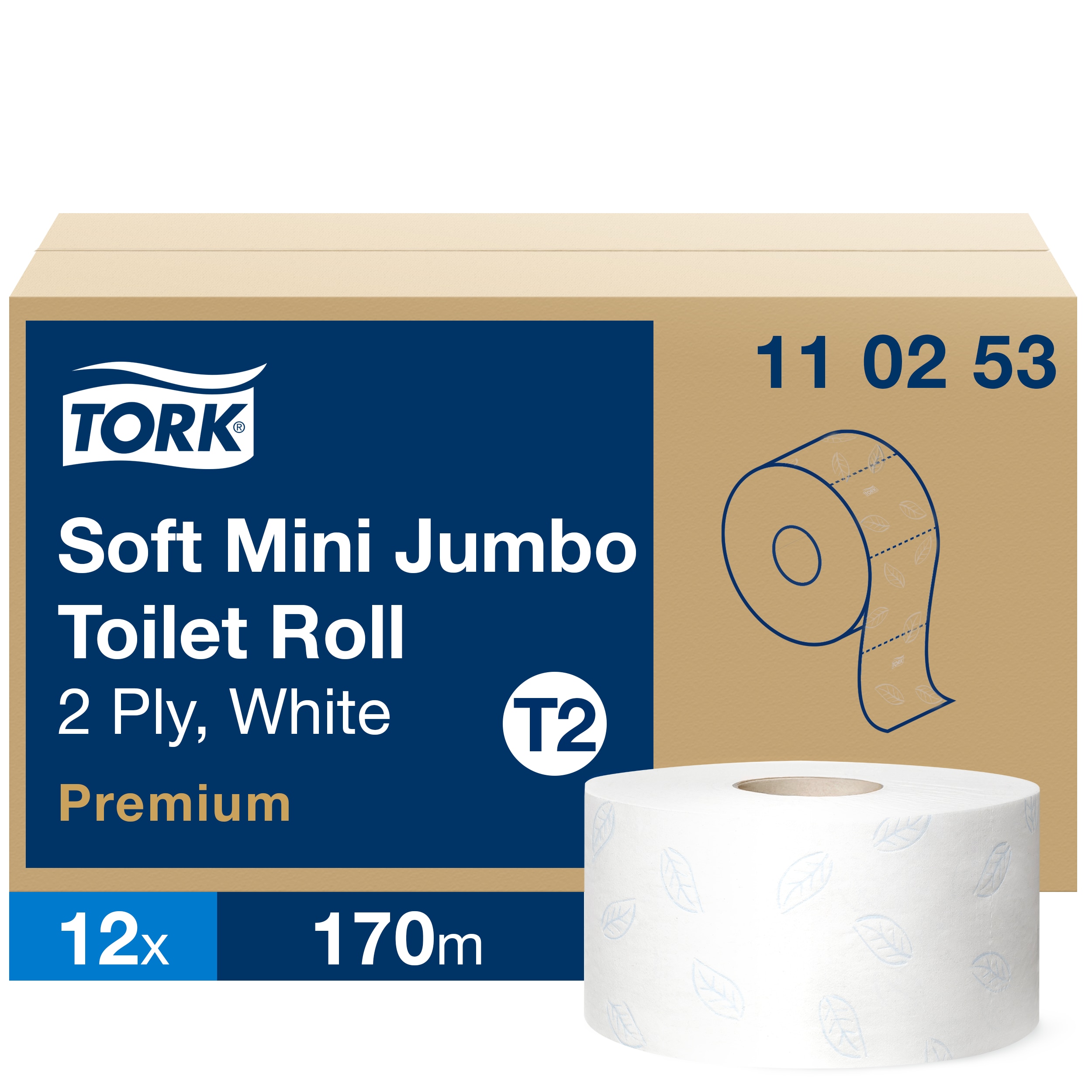 Toilet paper JUMBO Premium MINI 2-ply, roll 170m, number of pieces 850, color white,