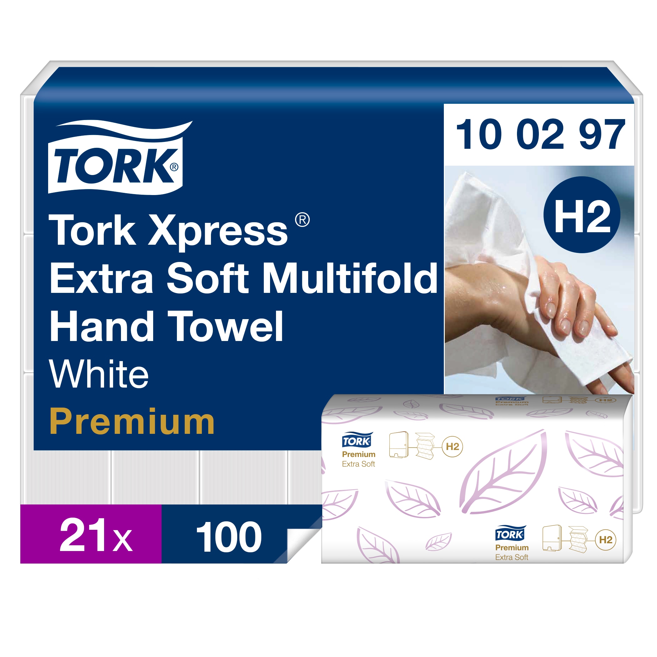 Tork Xpress Extra Soft Multifold Premium 2-ply H2 Paper Towels, 100 sheets, 21.2 x 34 cm