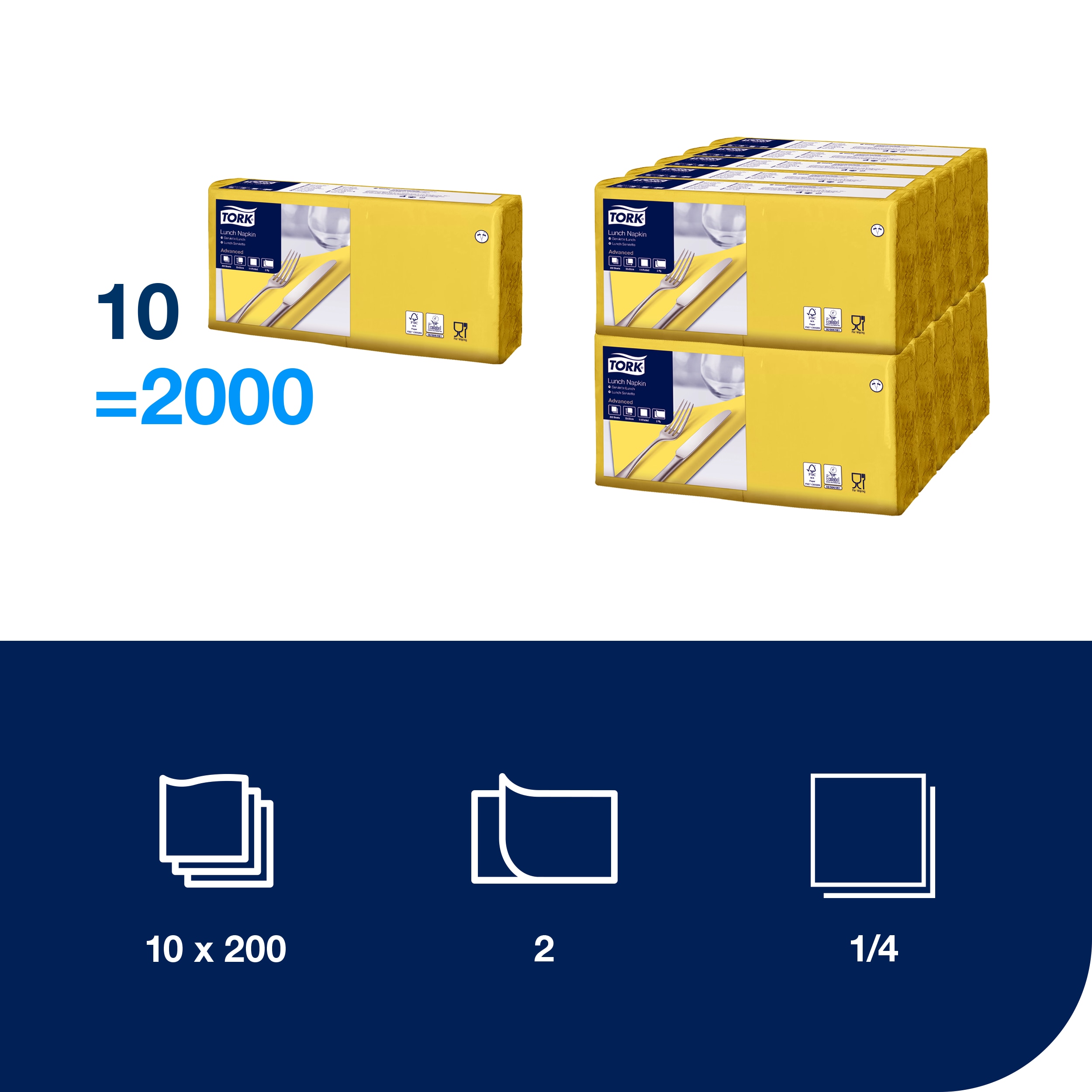 napkin 33x33/200 2-ply yellow
