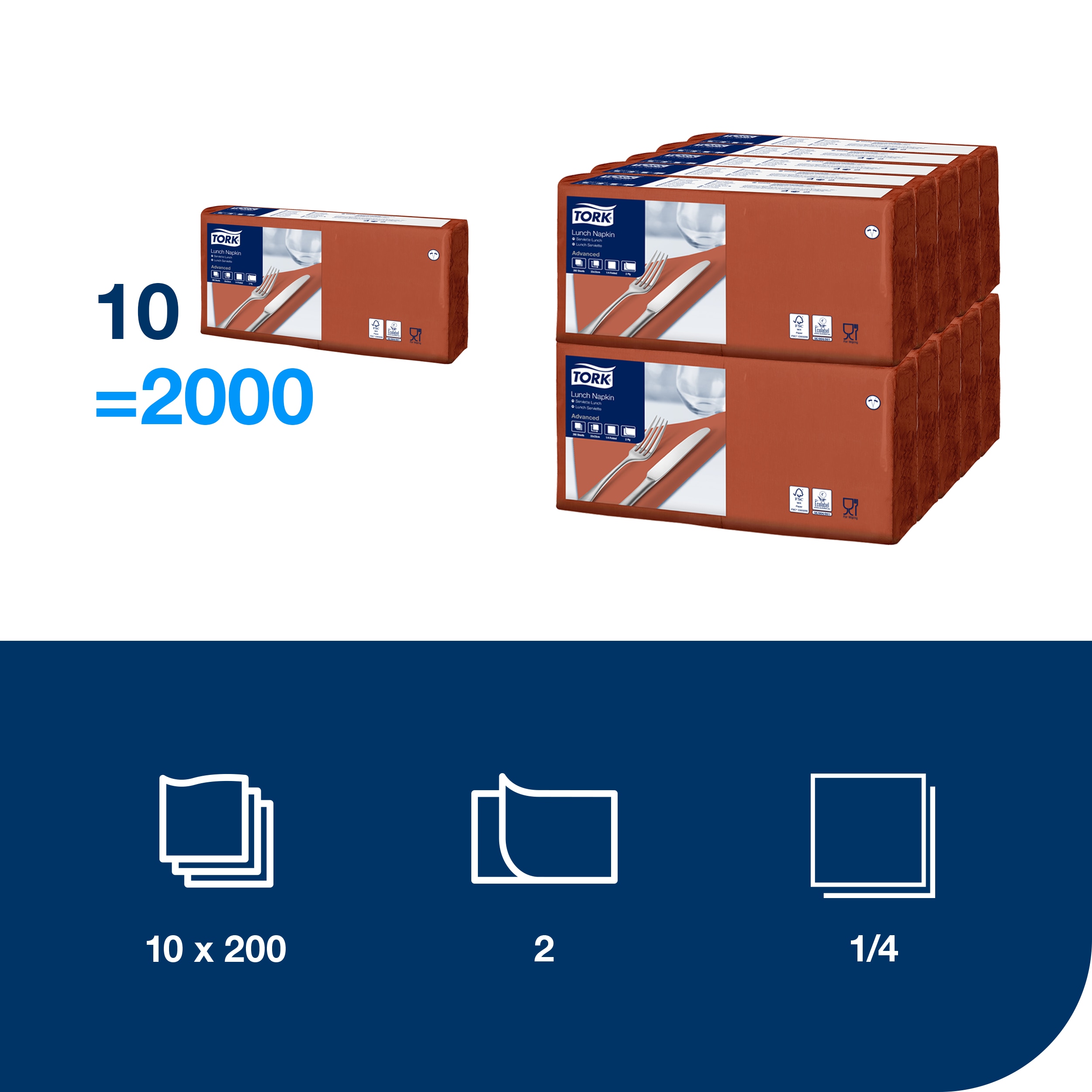 Paper napkins 33 x 33 cm, 2-ply, terracotta, 200 pcs.