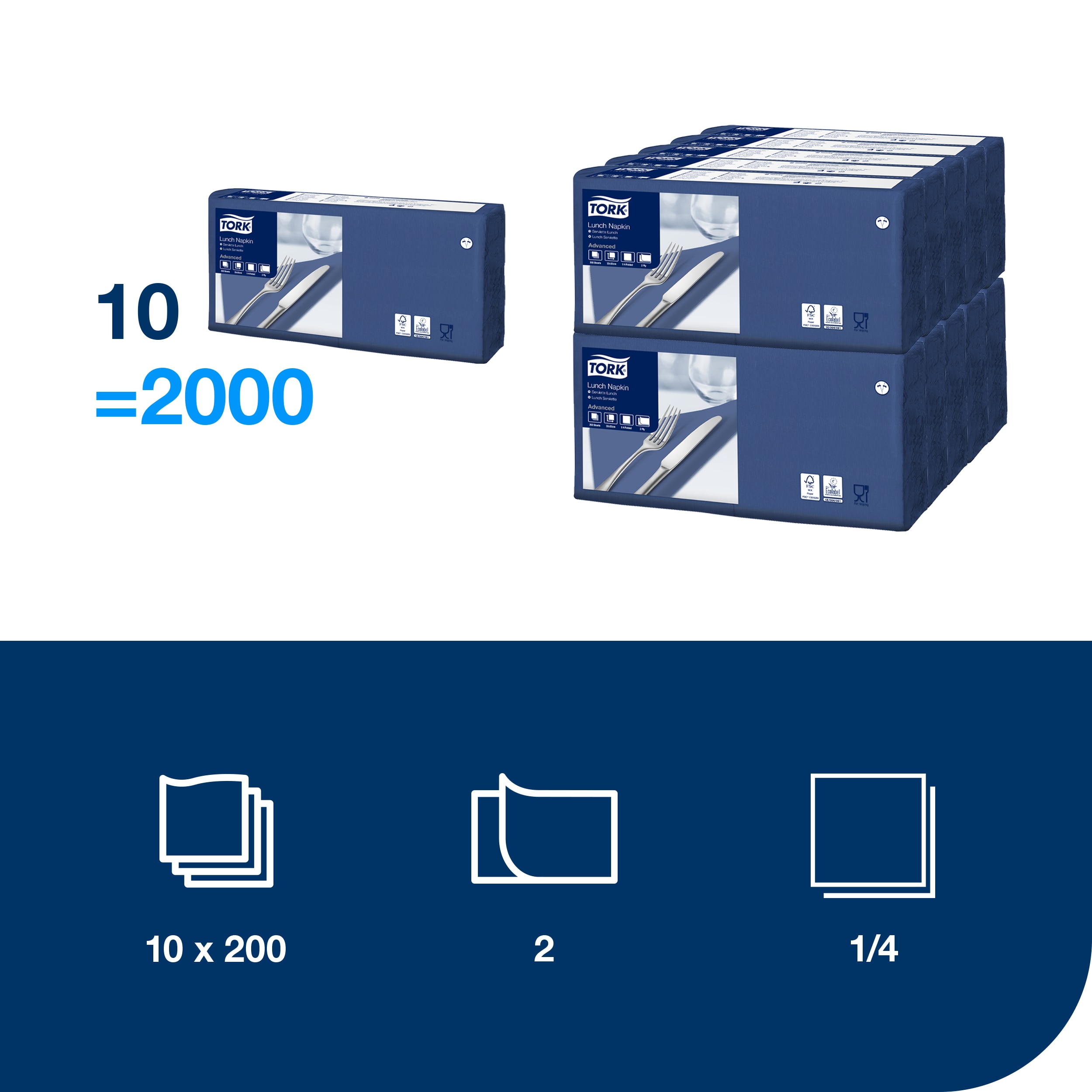 Paper napkins 33 x 33 cm, 2-ply, dark blue, 200 pcs.