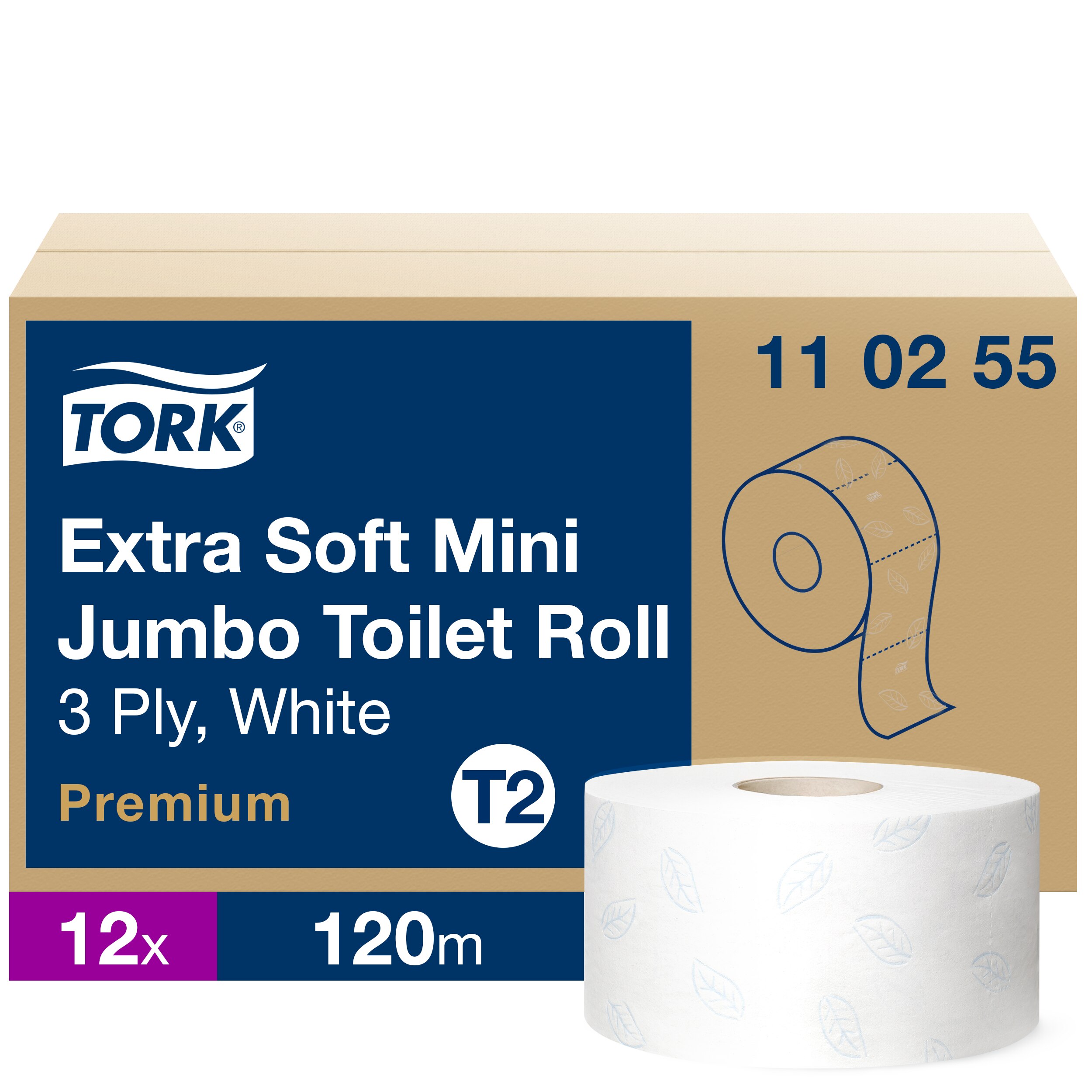 Toilet paper JUMBO MINI Premium 3-ply, roll 120 m, white