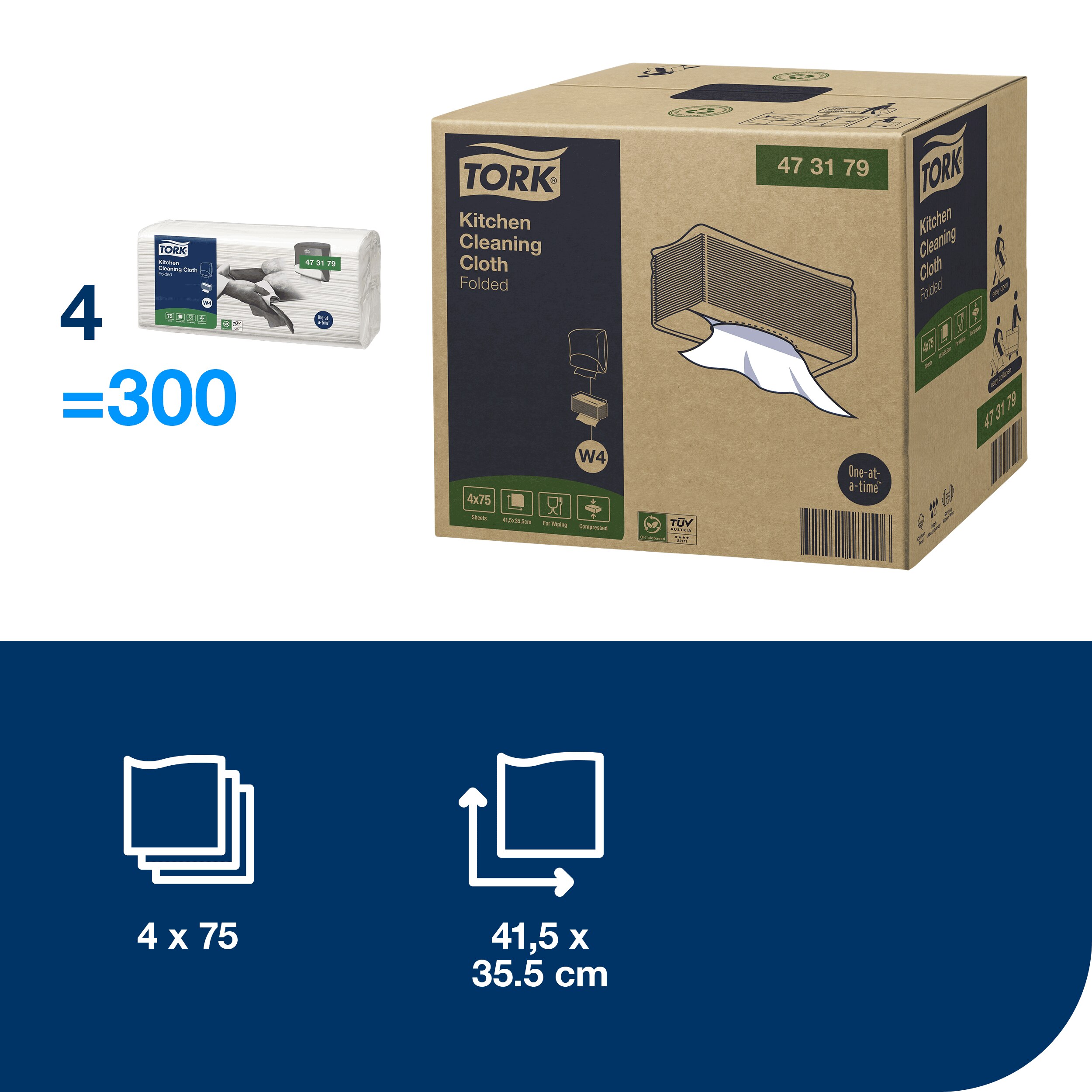 IMPACT cleaning cloths, W4, white, no wowen, 35.5 x 41.5 cm, 75 pcs.