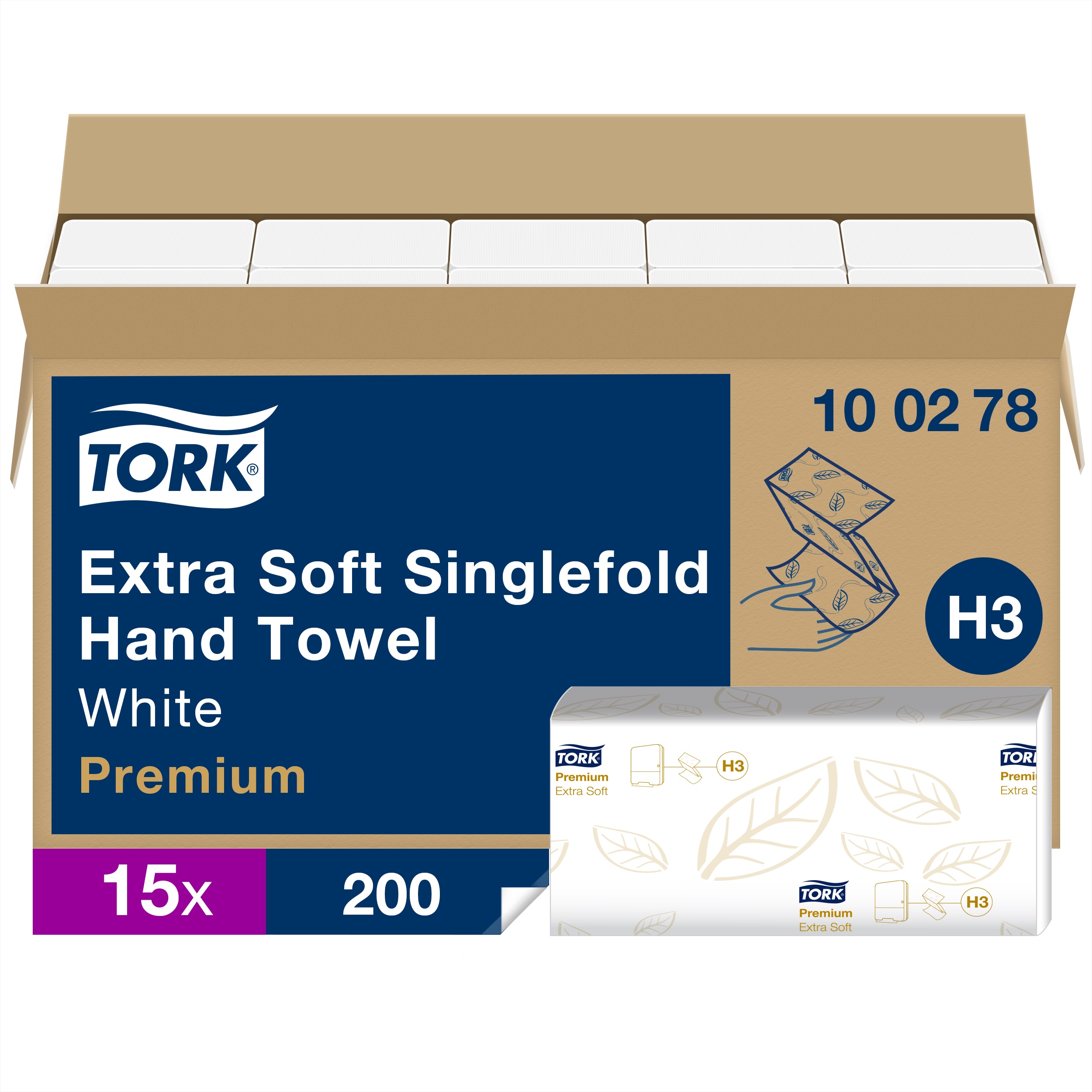Singlefold extra fine Premium 2-ply paper towels, H3, 22.6 x 23 cm, 200 towels, white