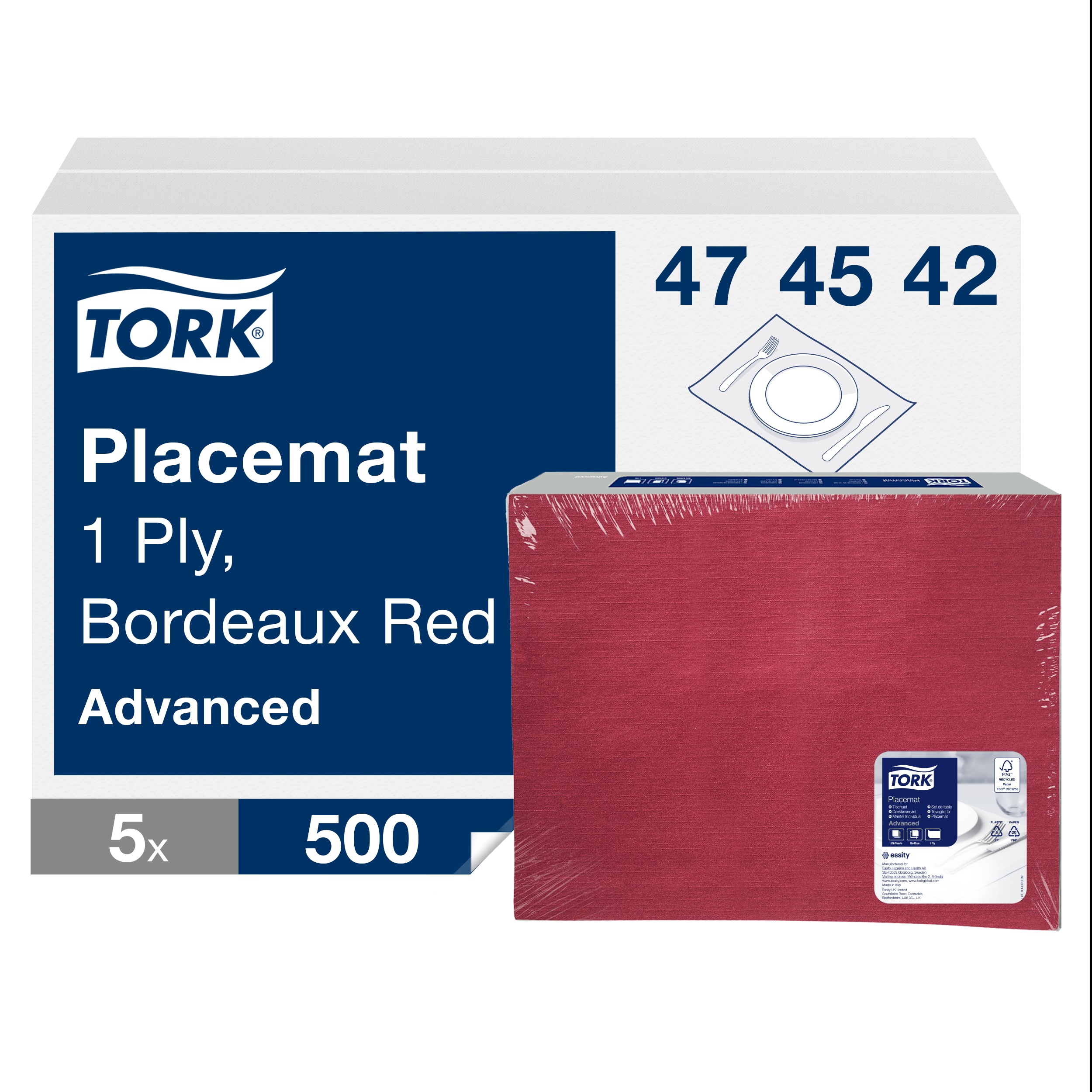 Paper placemats 31 x 42 cm / 500 pcs, 1-ply, burgundy