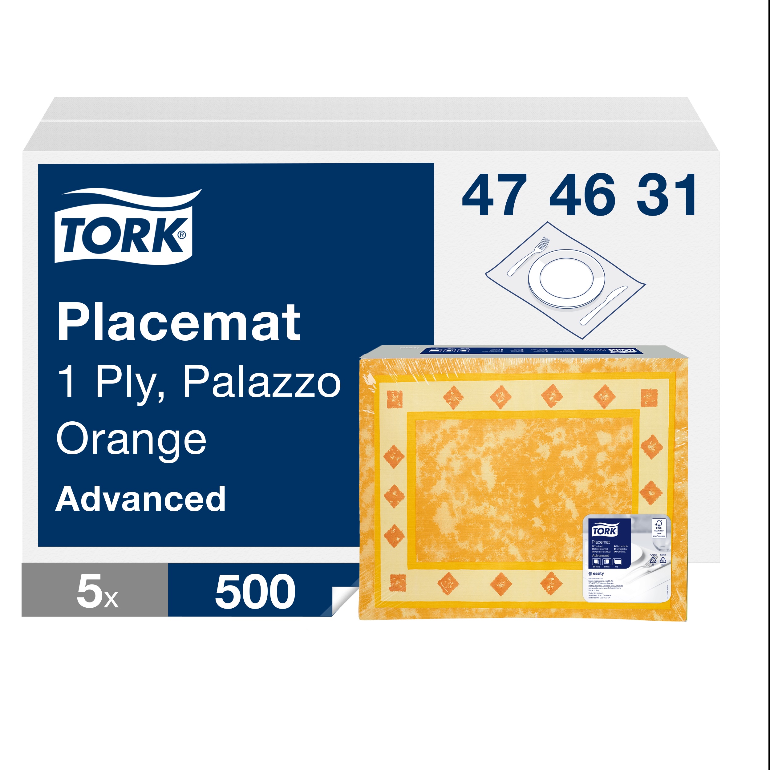 Paper placemat PALAZZO 31 x 42 cm, 1-ply palace orange, 500pcs