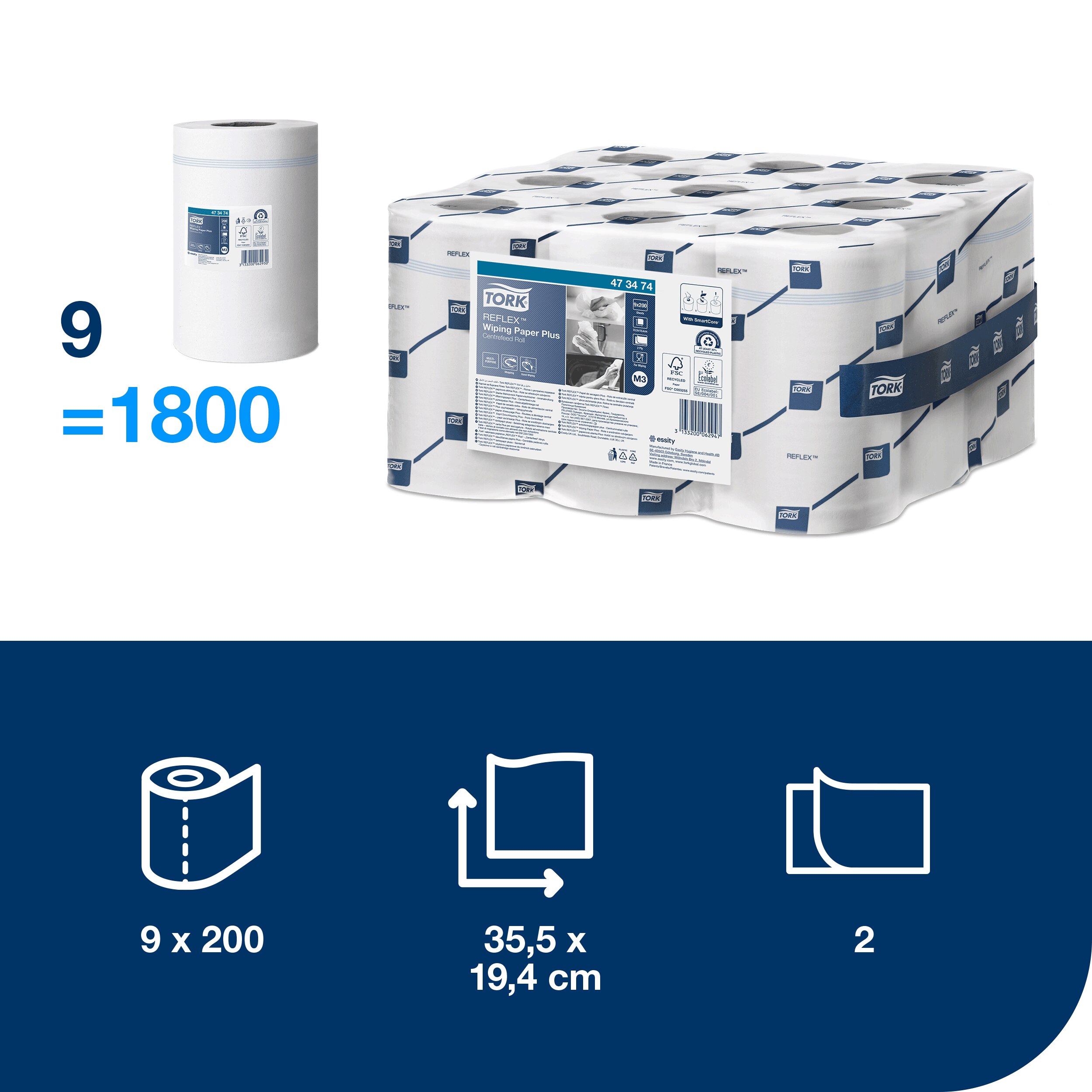 Reflex MINI center-roll paper towels 2-ply, 35 x 21 cm / 70 m, M3