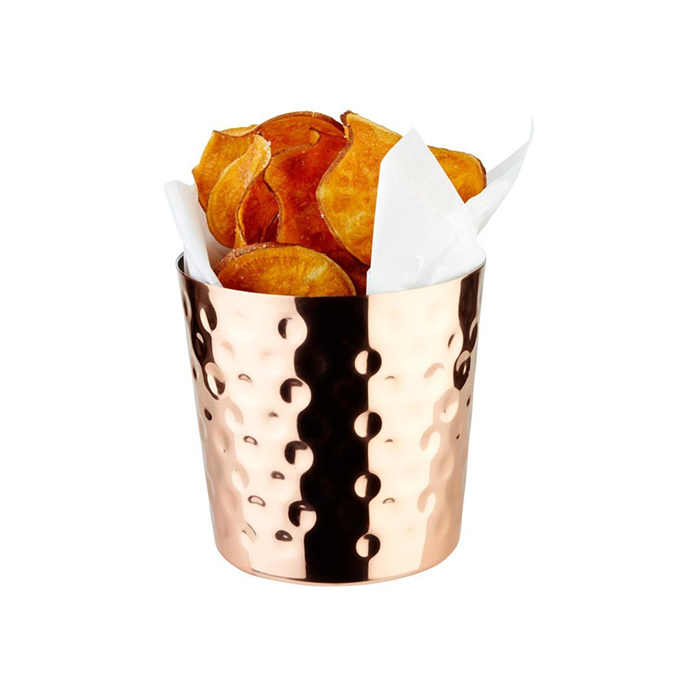 kelímek servírovací nerez s reliéfem, zvenku měděný