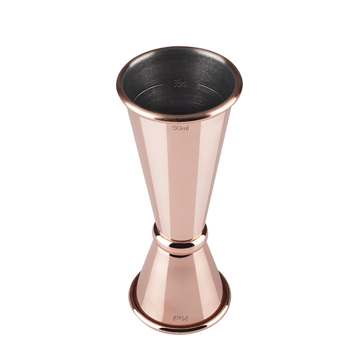 measuring cup 2.5/5cl stainless steel with markings 1.5/3.5cl copper color