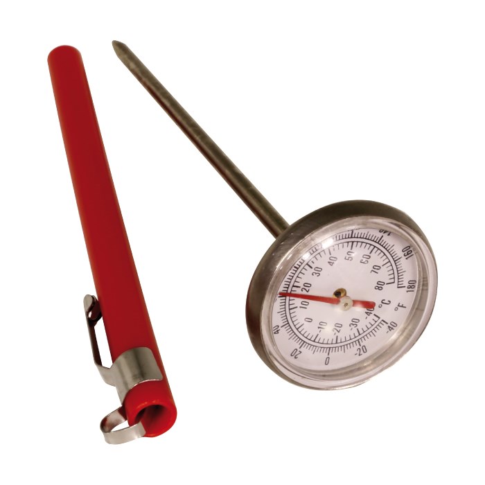 Pocket thermometer, dial 1-1/2 (3.8cm), Range : 0-220OF/-10-100OC, RED PEN CAP WHITE BOX