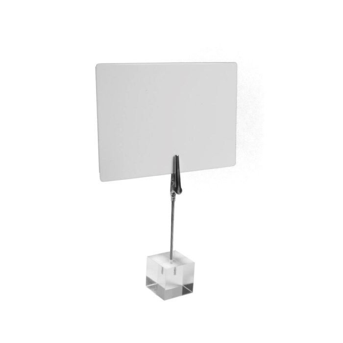 Acrylic stand with wire clamp 7.5 cm for attaching signs, 6 pcs.