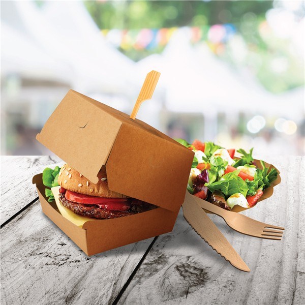 Box na hamburger, hnědý nepromastitelný, 13,5 x 13,5 x 10cm / 50 ks