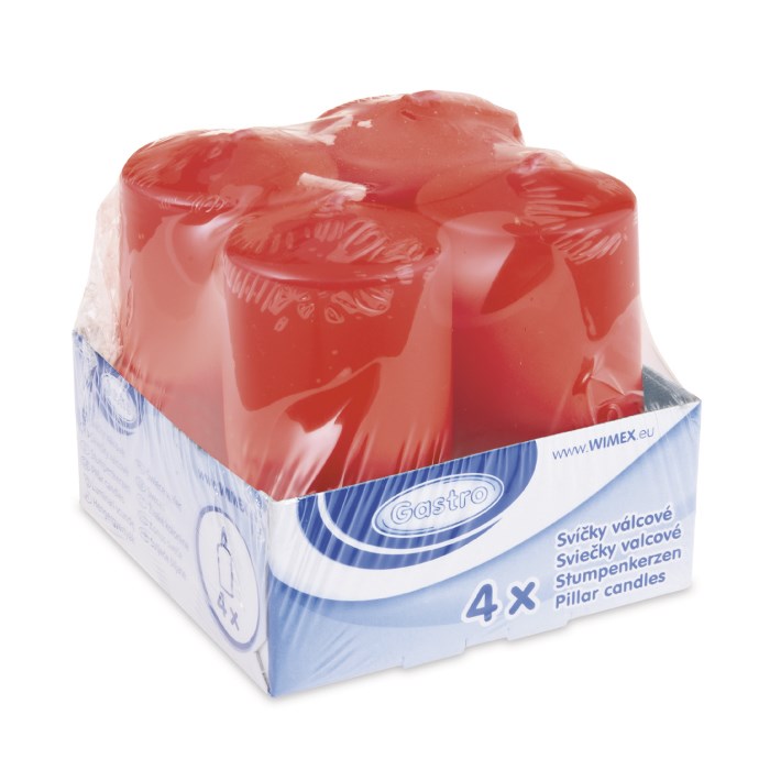 candles 5x10 cm / 4 pcs red cylindrical