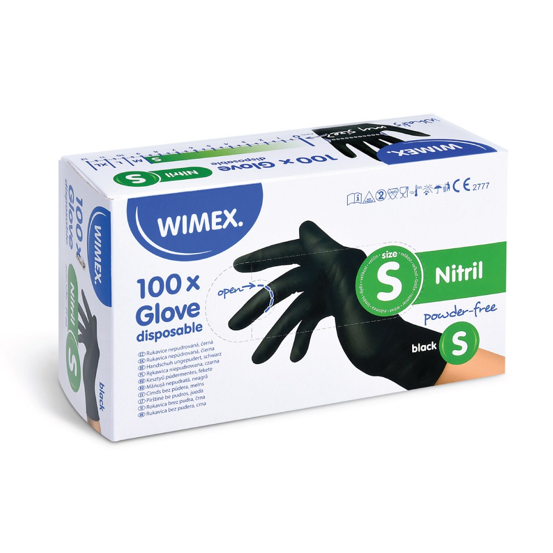 Nitrile gloves size S, 100 pcs, black, powder-free.