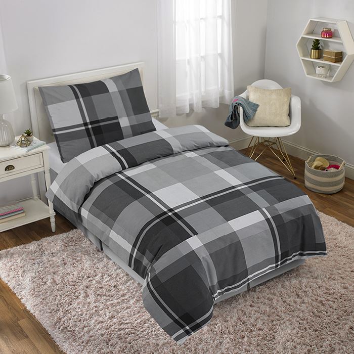 Ložní souprava TRENDY černo - šedé karo 140 x 200 + 70 x 90 cm