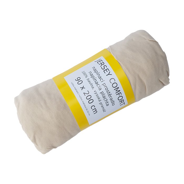 prostěradlo Jersey Comfort 90x200x22 béžové, s gumou, 180g/m2, 100%BA