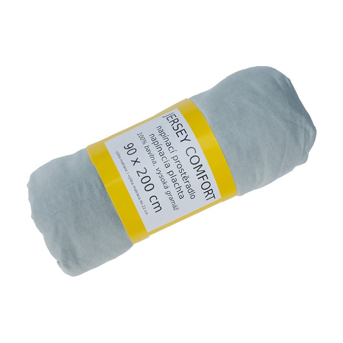 Prostěradlo JERSEY COMFORT, 90 x 200 x 22 cm, šedé, s gumou, 180g/m2, 100% bavlna