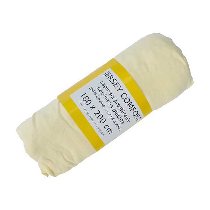 Prostěradlo JERSEY COMFORT, 180 x 200 x 22 cm, žluté, s gumou, 180g/m2, 100% bavlna