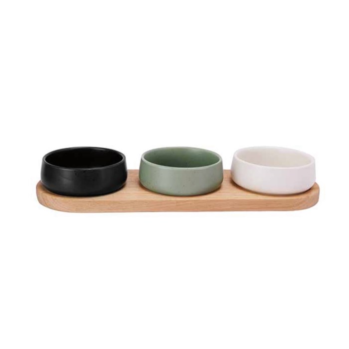 BITES APEROSET 4pcs - serving board32X10,5 cm + 3X bowl D9,5X3,5 cm