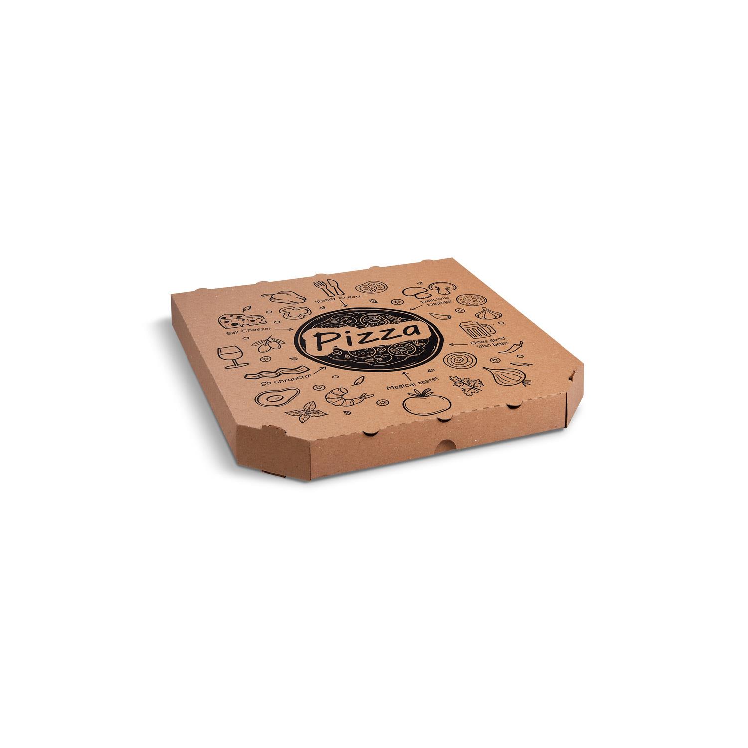 krabice na pizzu 32x32x3 cm kraft s potiskem 100 ks /vlnitá lepenka