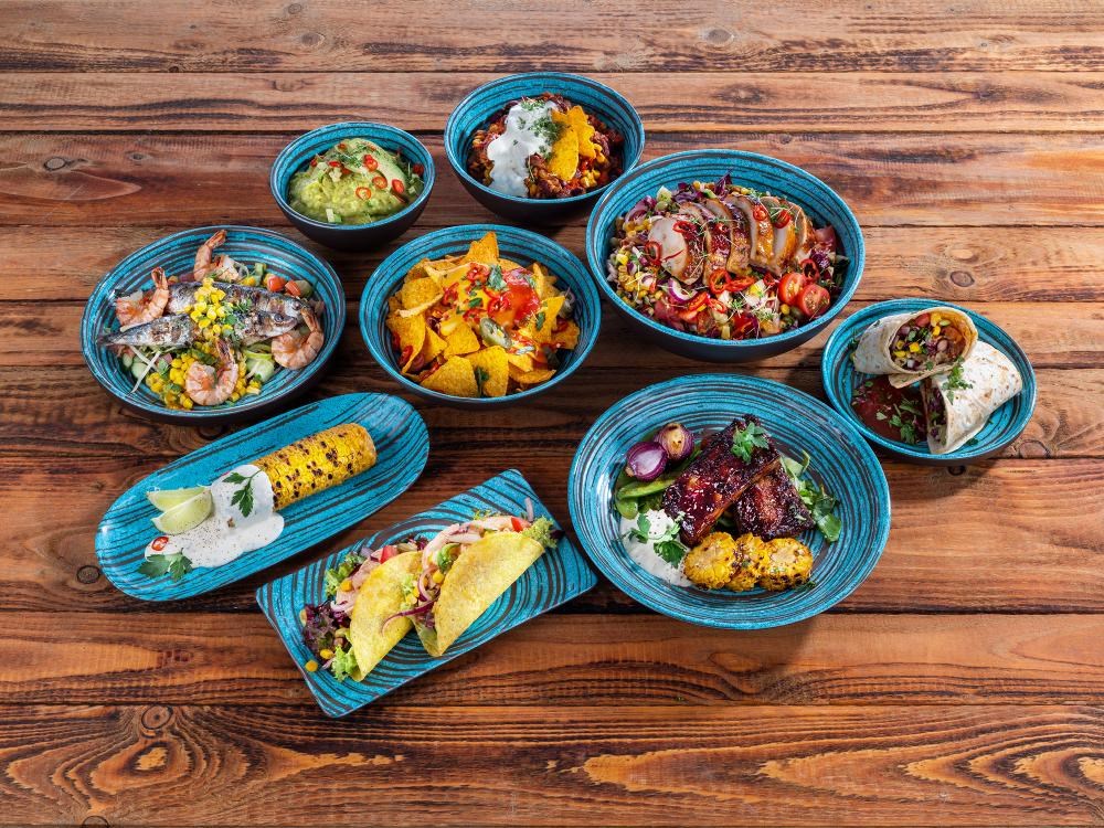 CANCUN melamine plate O 25 cm, blue/brown