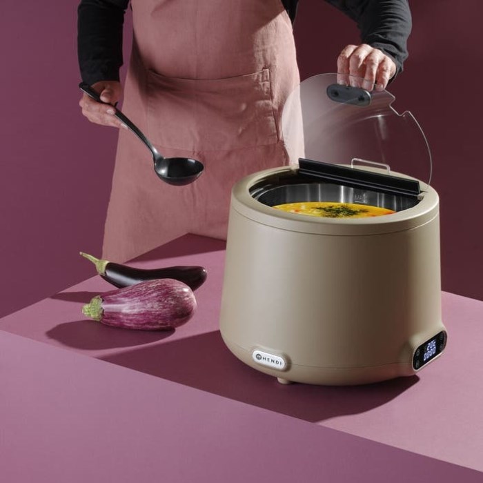 hrnec na polévku UNIQ béžový, 8 l elektrický se skleněným víkem záruka 12 měsíců