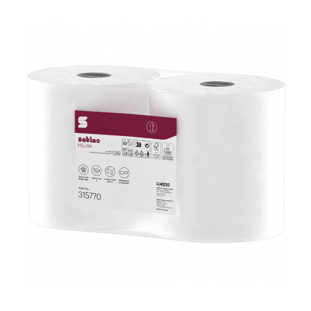 Průmyslové role utěrky papírové 525 m bílé 2vrstvé 1.500 útr 24x35 cm
