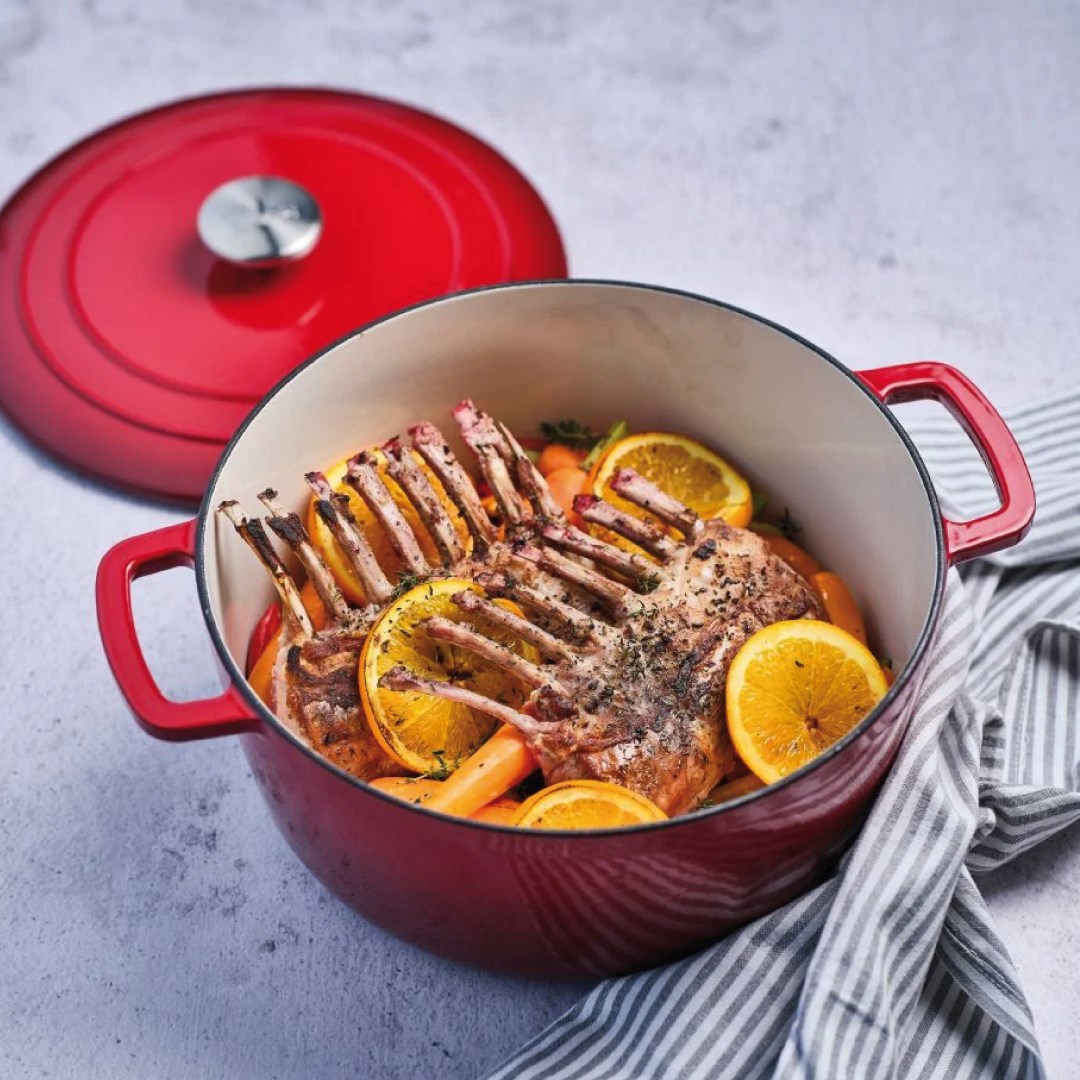 FONTESTIC cooking pot traditional red D28xH13cm cast iron with lid