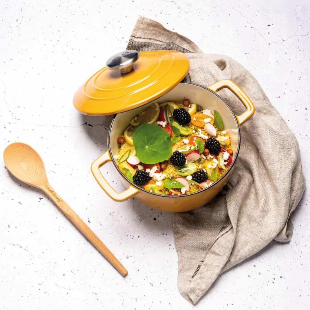 FONTESTIC cooking pot amber gold D20cmxH10,5cm 2,7l cast iron with lid