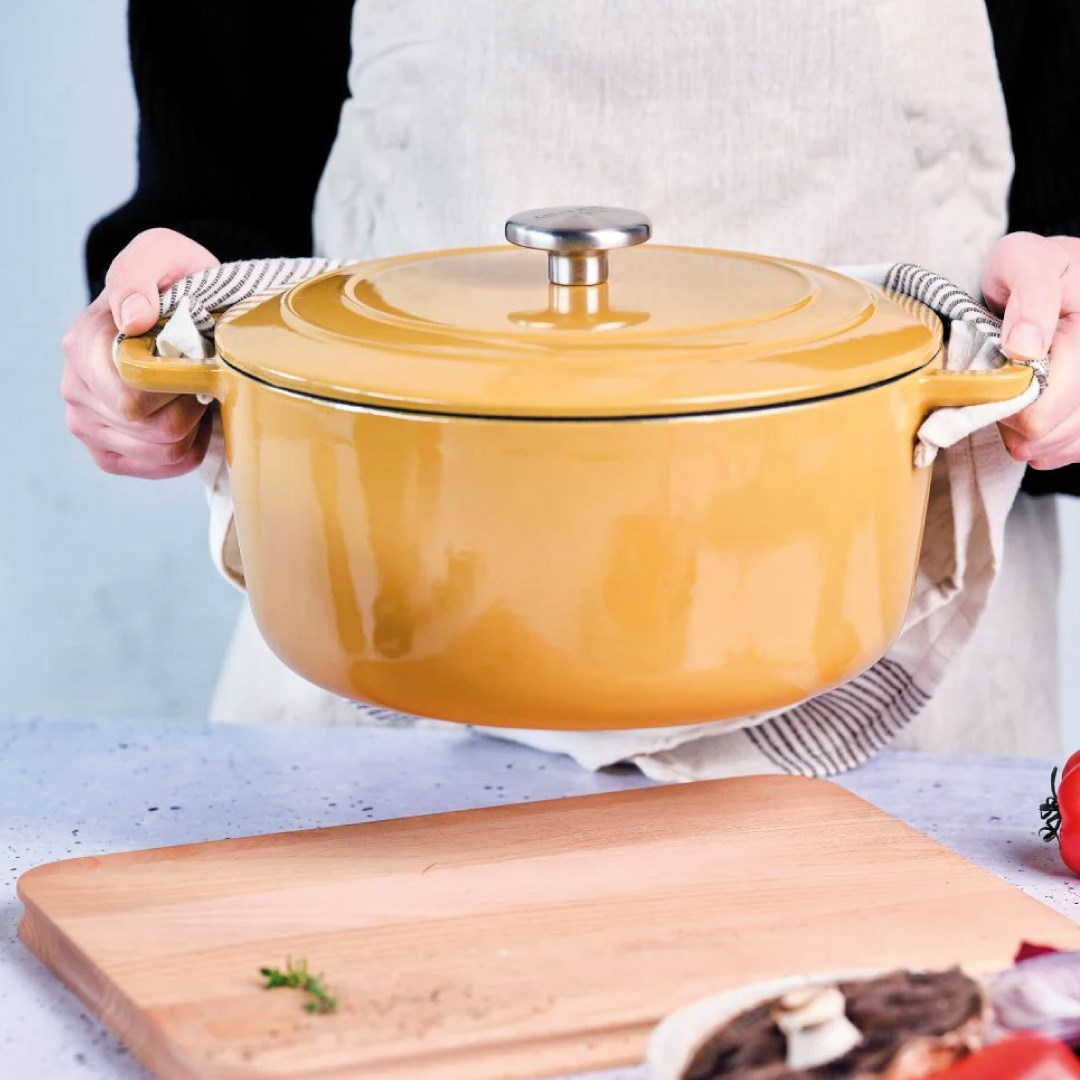 FONTESTIC cooking pot amber gold D20cmxH10,5cm 2,7l cast iron with lid