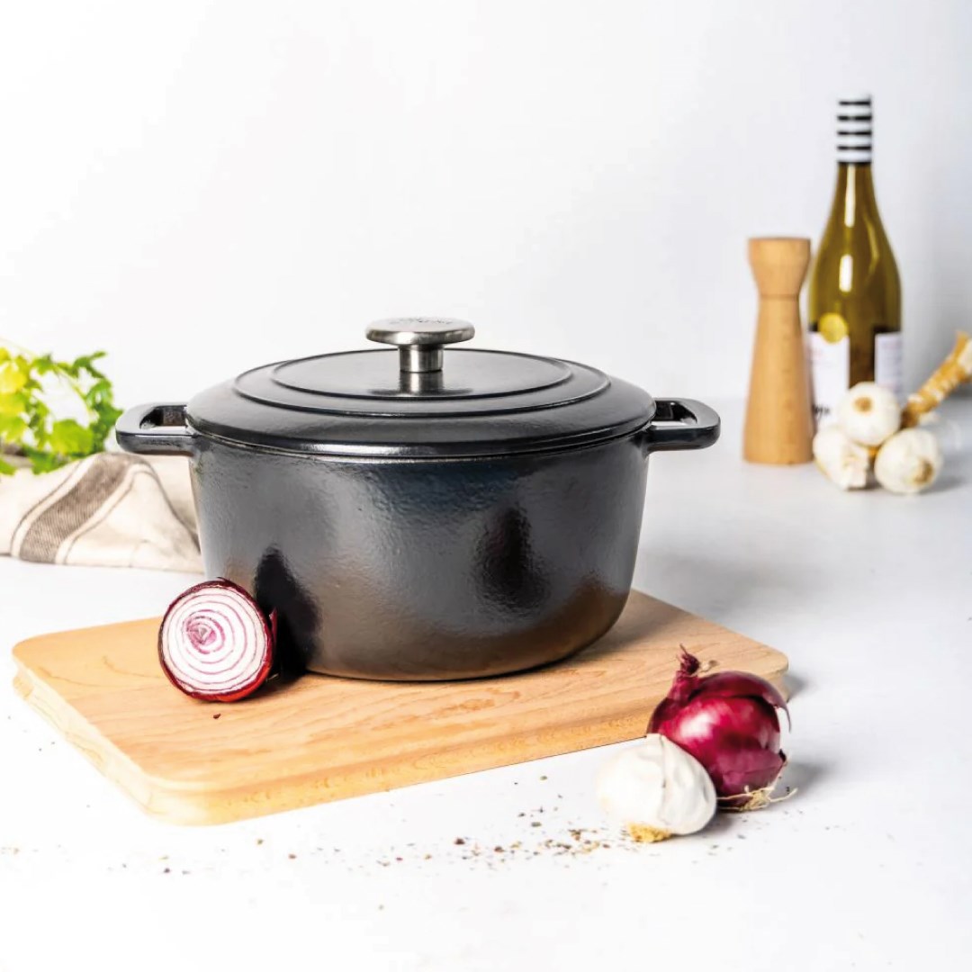 FONTESTIC cooking pot black D20cmxH10,5cm 2,7l cast iron with lid