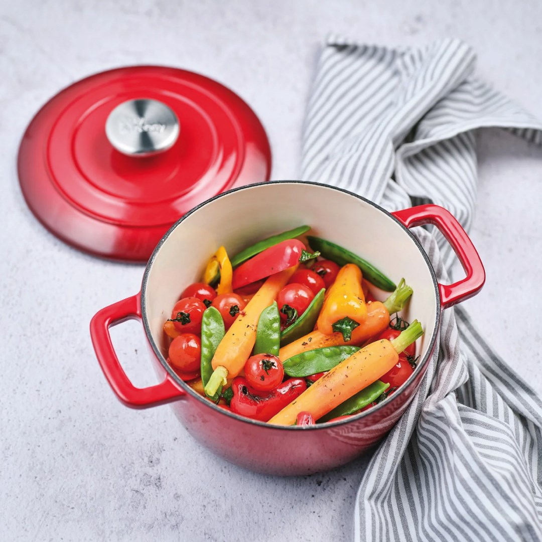 FONTESTIC cooking pot traditional red D20cmxH10,5cm 2,7l cast iron with lid