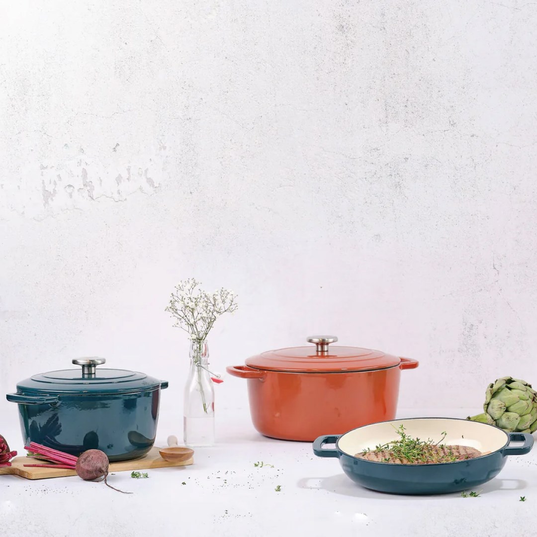 FONTESTIC cooking pot heron green D20cmxH10,5cm 2,7l cast iron with lid