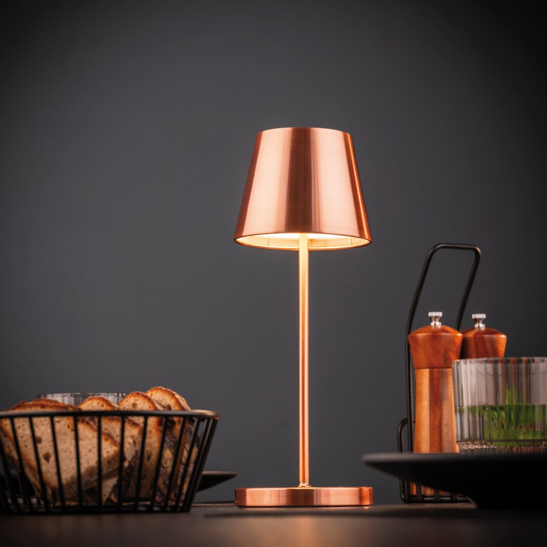 Stolní lampa MERLE měď, výška 30,5 cm