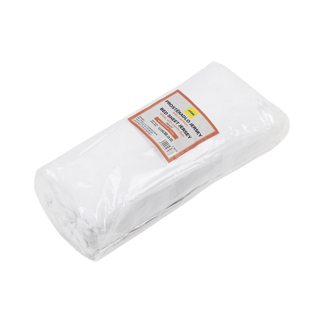Prostěradlo Jersey 90x200x25 cm, bílé, s gumou, 180g/m2, 100%BA