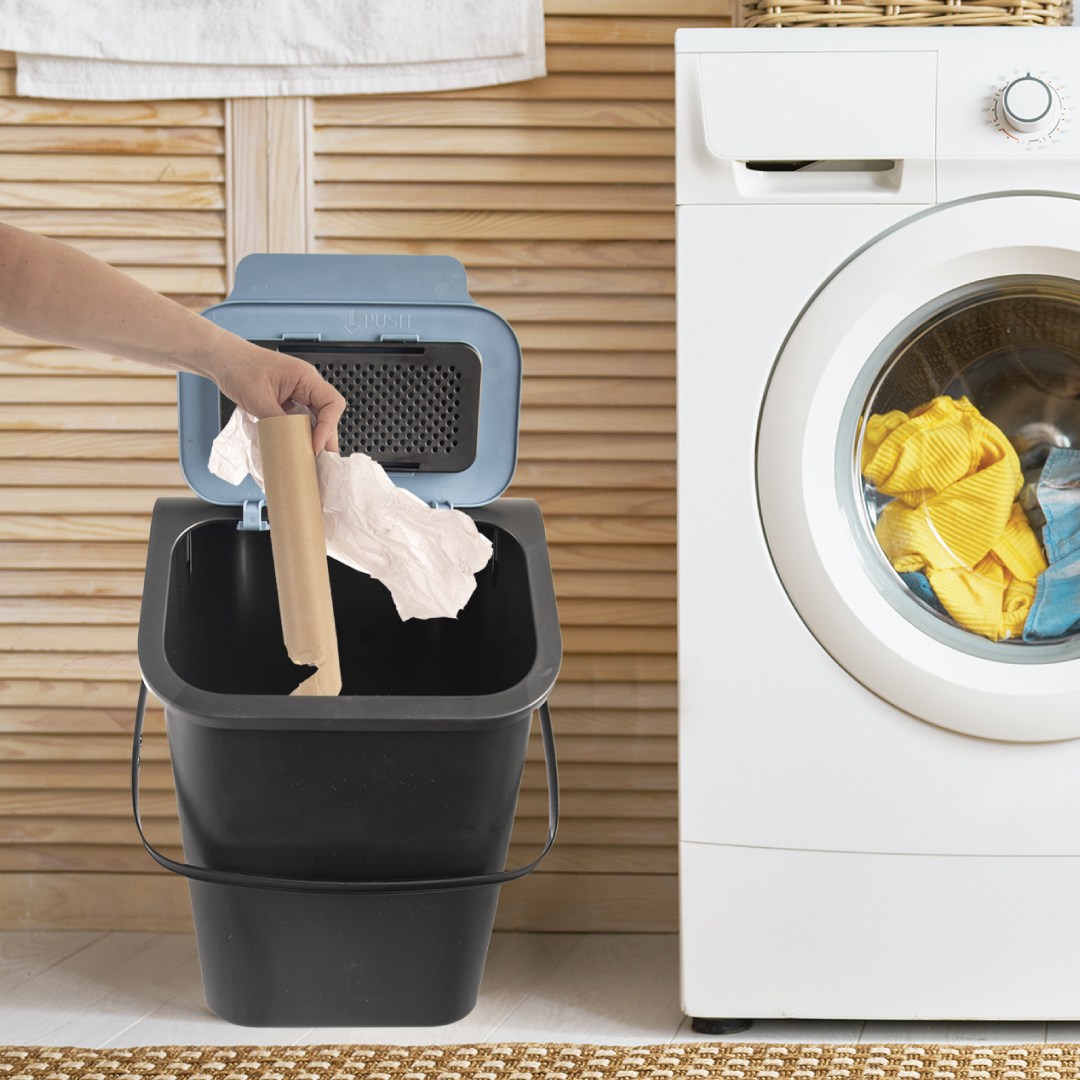 koš na třídění odpadu 25l,  37.5x25x38, plast černý/modrý