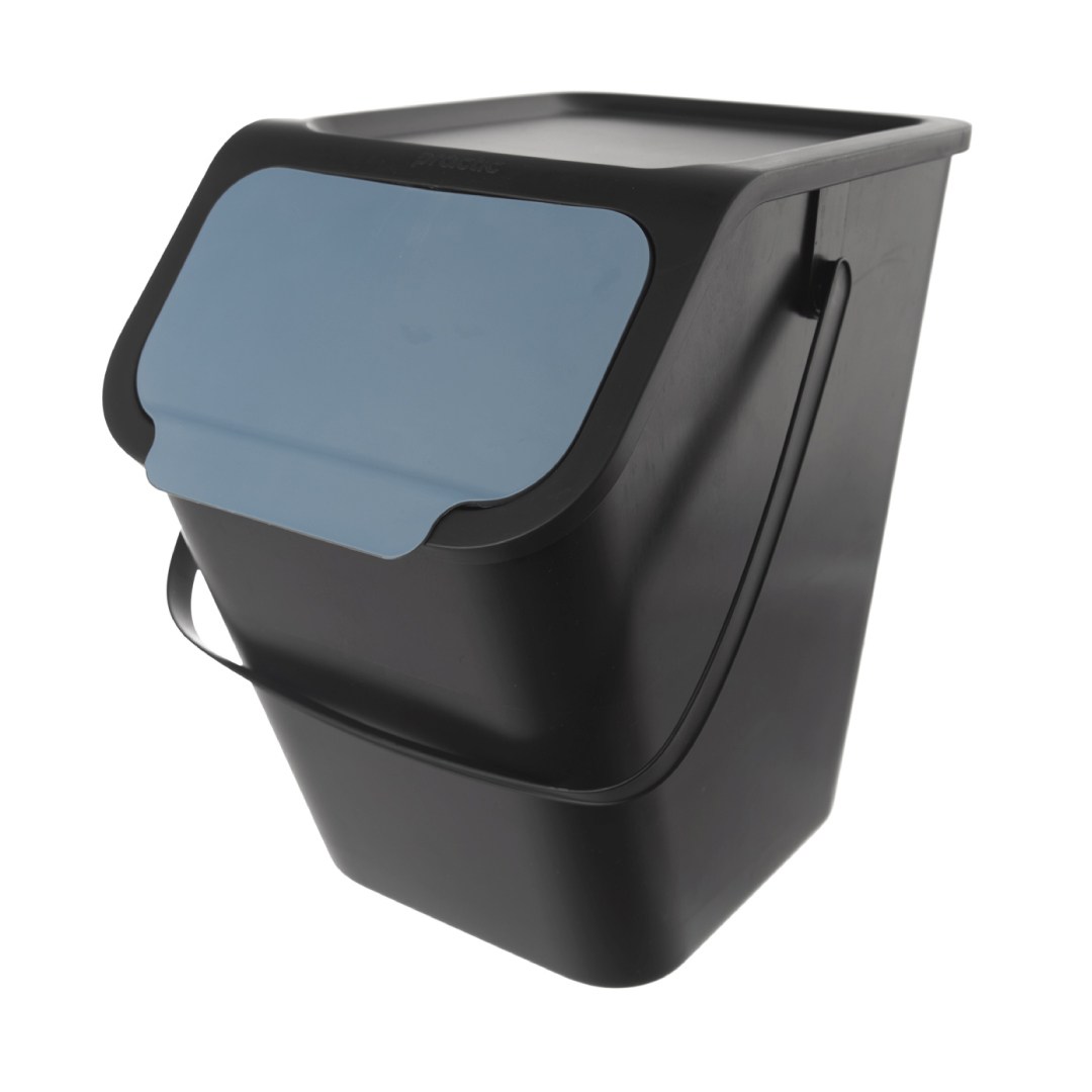 koš na třídění odpadu 25l,  37.5x25x38, plast černý/modrý