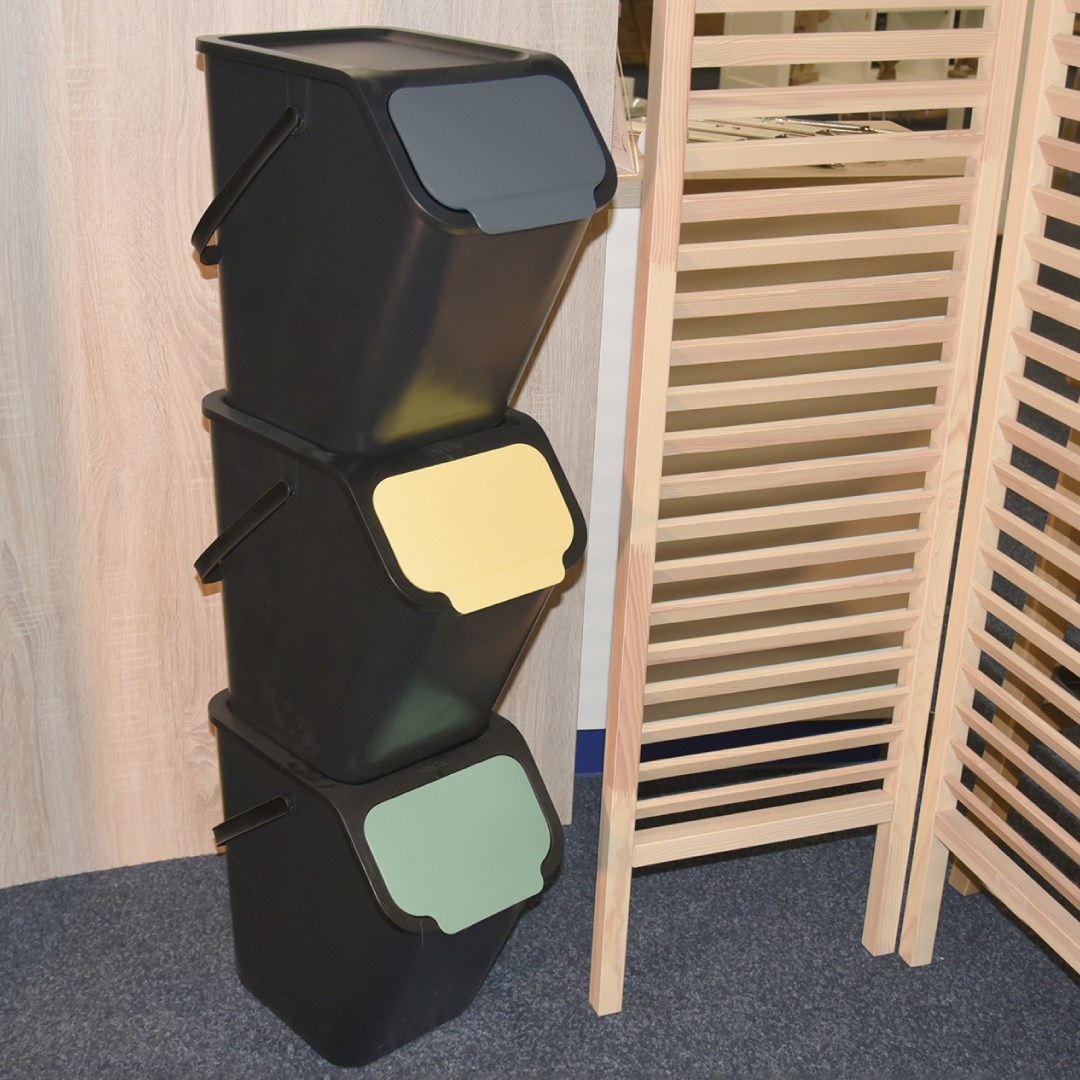 koš na třídění odpadu 25l,  37.5x25x38, plast černý/šedý