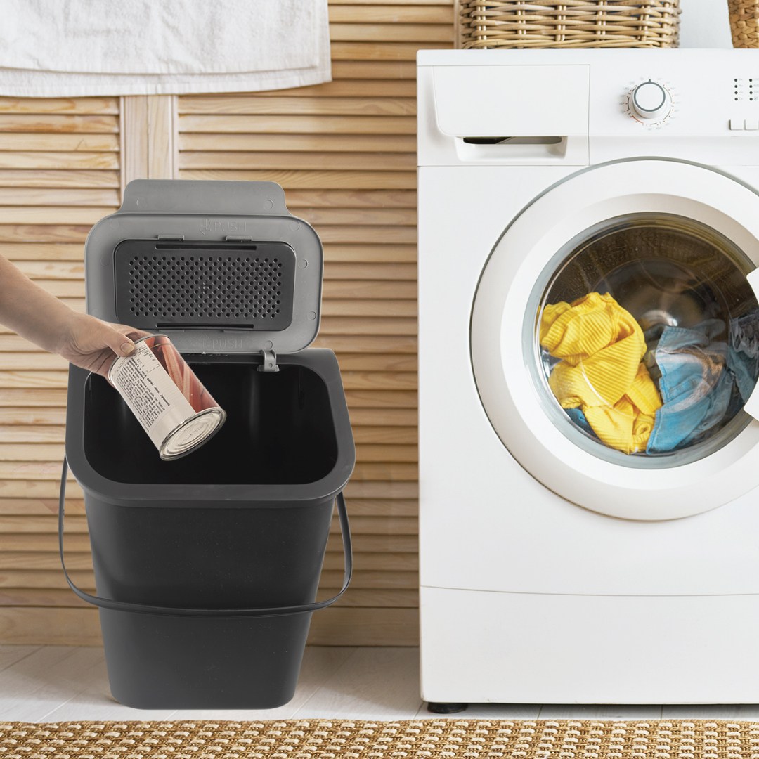 koš na třídění odpadu 25l,  37.5x25x38, plast černý/šedý