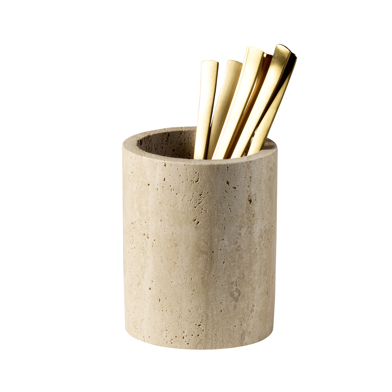 Cutlery bin -TRAVERTINE- O 11 cm, h: 13,5 cm travertine (limestone) inner O 9,5 cm