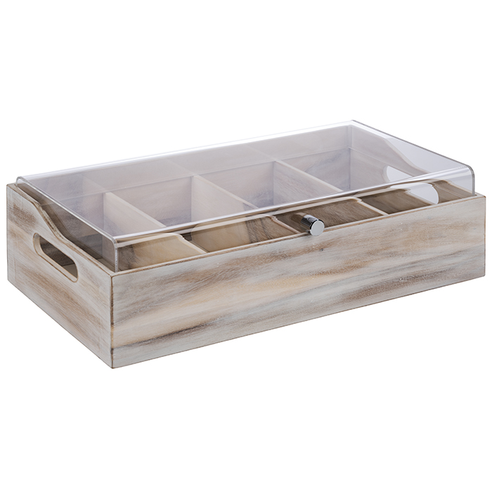 Cutlery box with cover 51 x 28 cm, h: 14,5 cm acacia wood, white acrylic cover