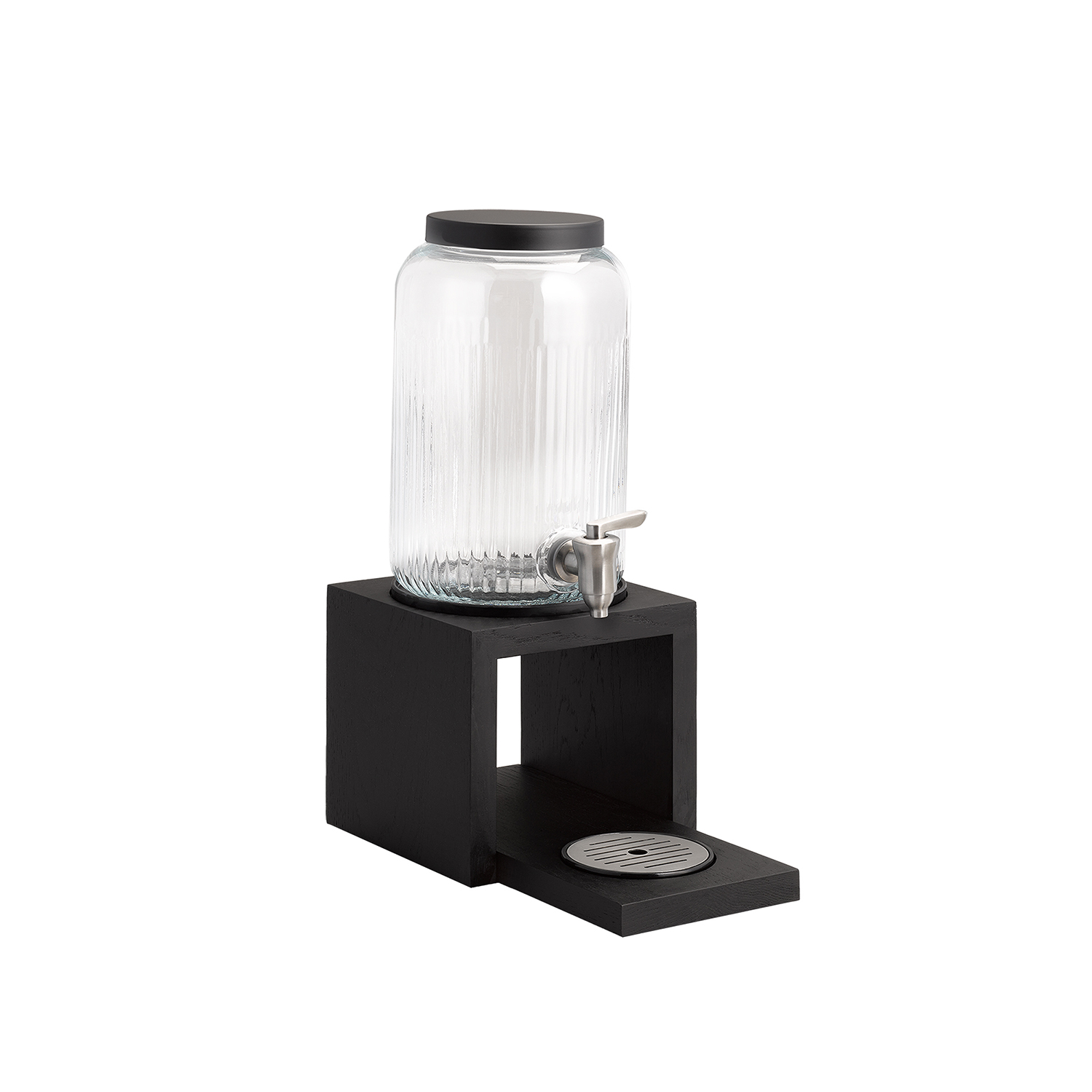 Beverage dispenser -VALO- 18 x 18 cm, h: 41 cm glass container, 3,8 ltr. stainless steel tap