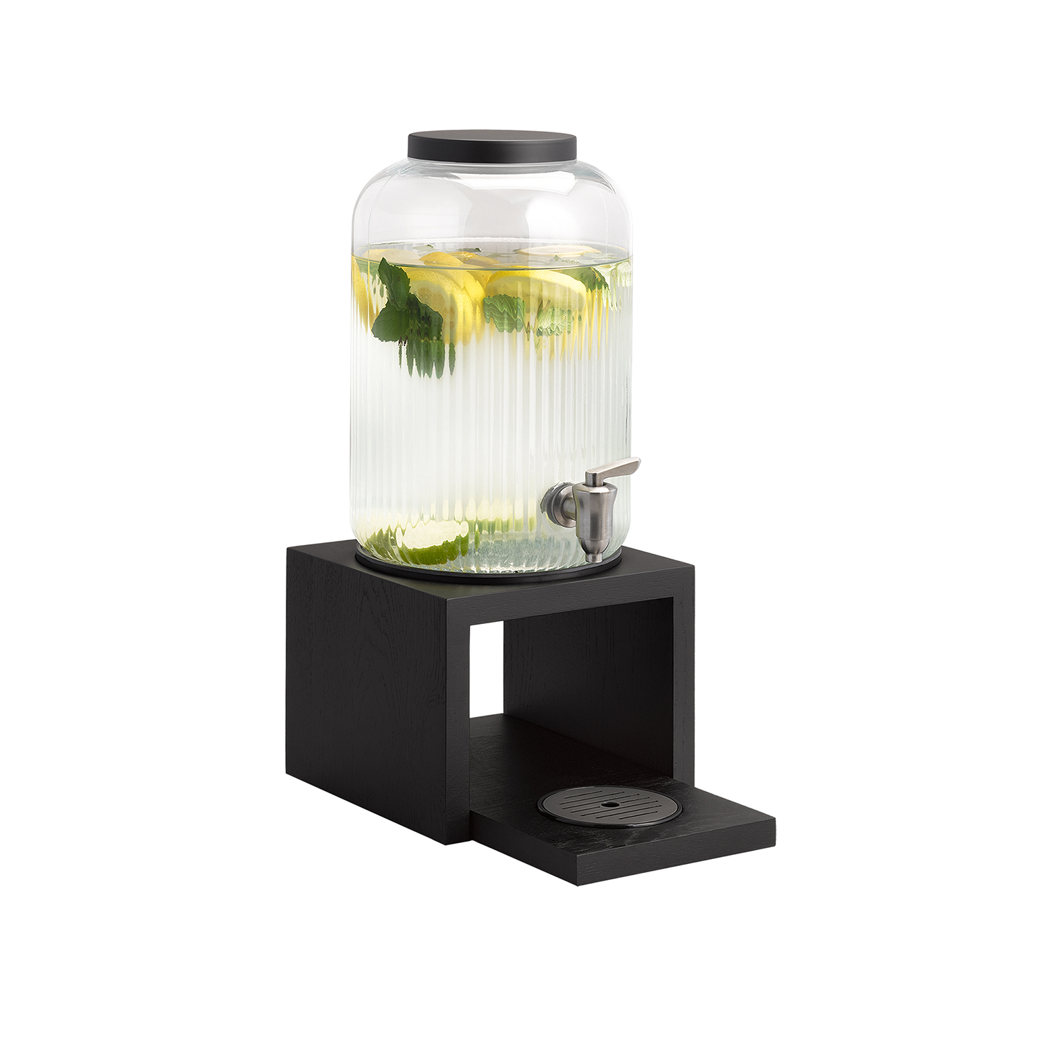 Beverage dispenser -VALO- 21 x 21 cm, h: 46,5 cm glass container, 7 ltr. stainless steel tap