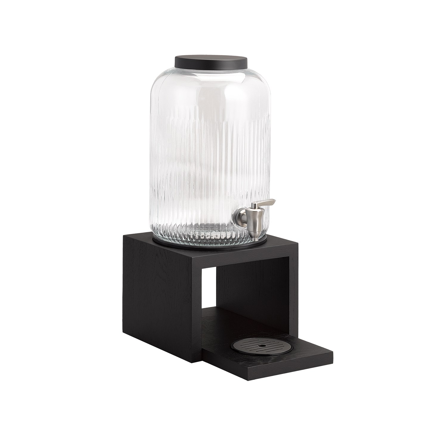 Beverage dispenser -VALO- 21 x 21 cm, h: 46,5 cm glass container, 7 ltr. stainless steel tap