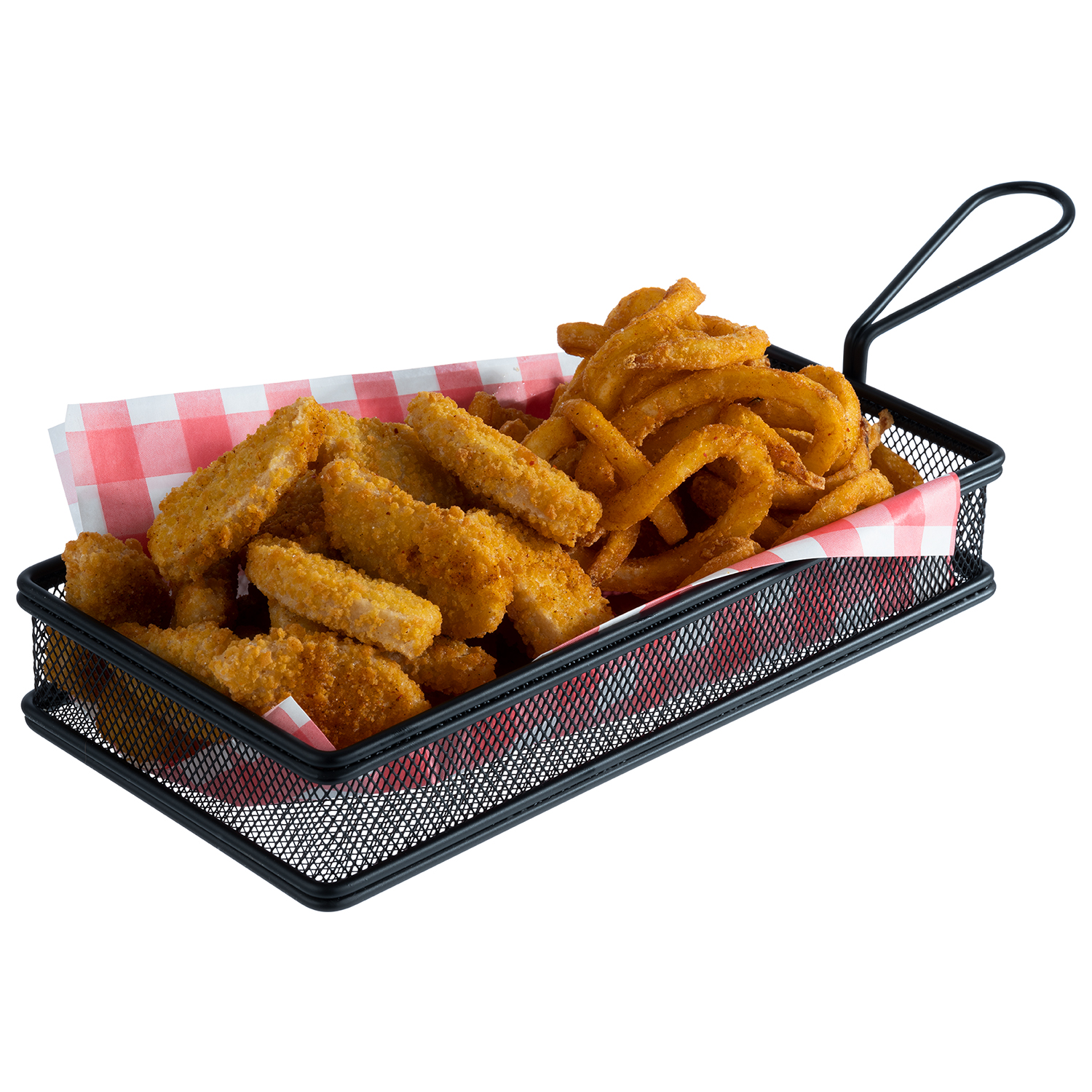 Fry basket 26 x 13 cm, h: 5 cm stainless steel, black handle: 9,5 cm